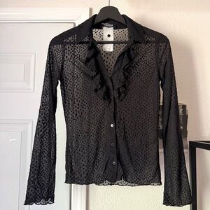 MORGAN DE TOI black vintage y2k euro ruffle sheer dot blouse shirt